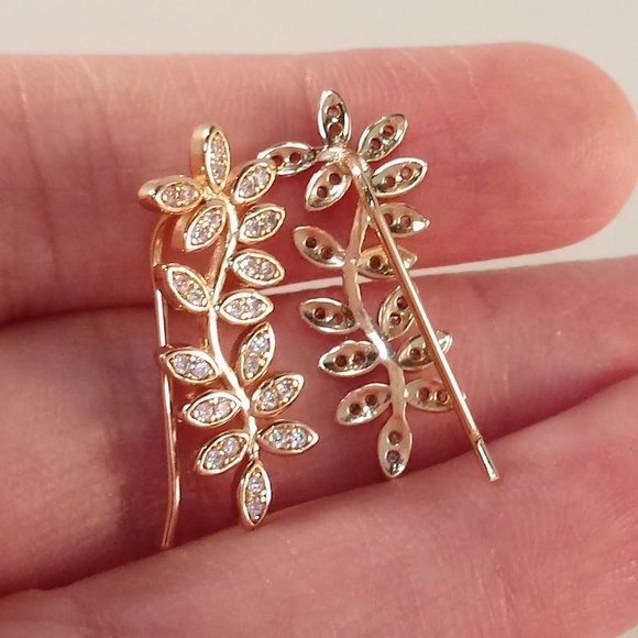 18K Yellow Gold Filled Diamond Zircon Leaf Branch Drop Earrings Gorgeous Gift - Picture 4 of 4